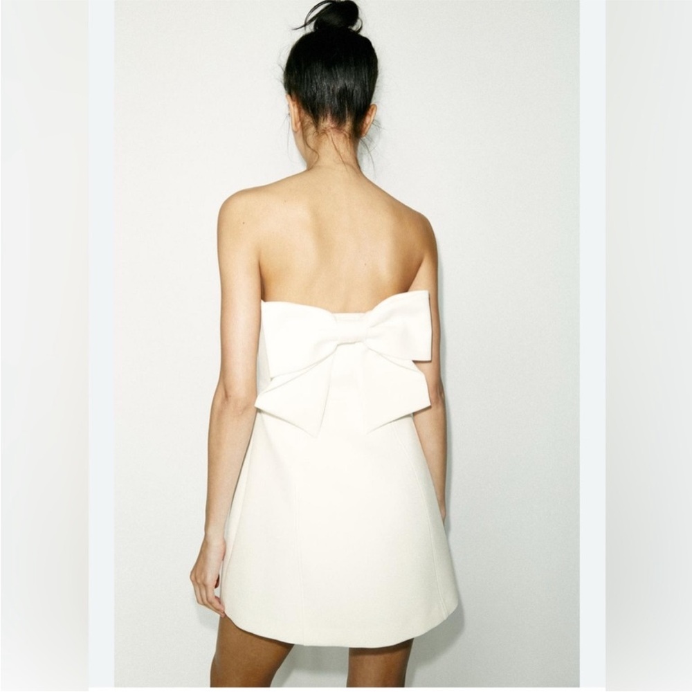 NWT ZARA WHITE BOW BACK MINI DRESS strapless party cocktail bridal size M